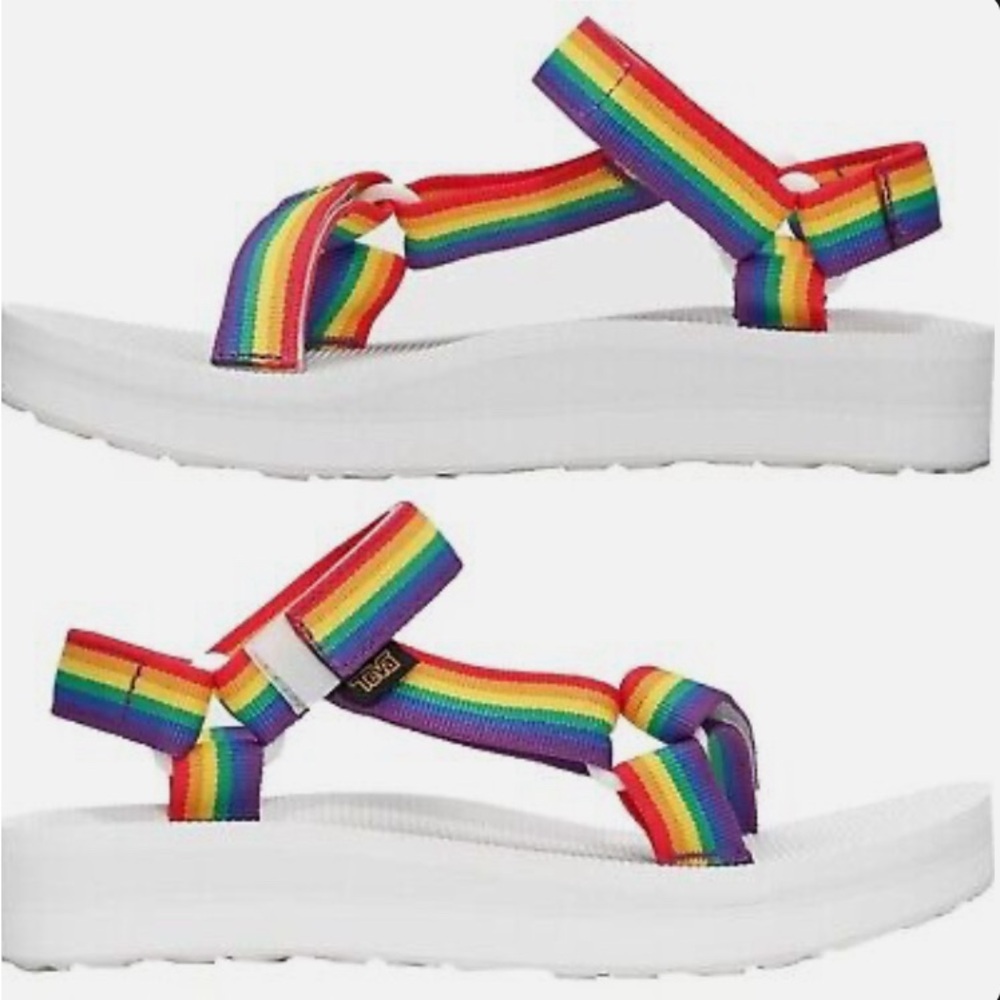 NWT Teva Midform Universal Rainbow &White sandals new in box